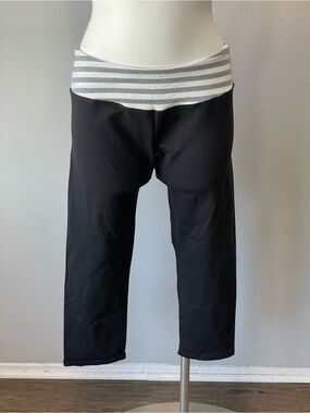Hard Tail Black Capris with Gray & White Striped Waistband